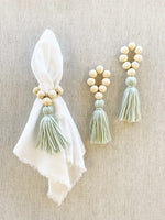 Load image into Gallery viewer, Natural Wood Bead Tassel Napkin Rings, Mint, Set of 4
