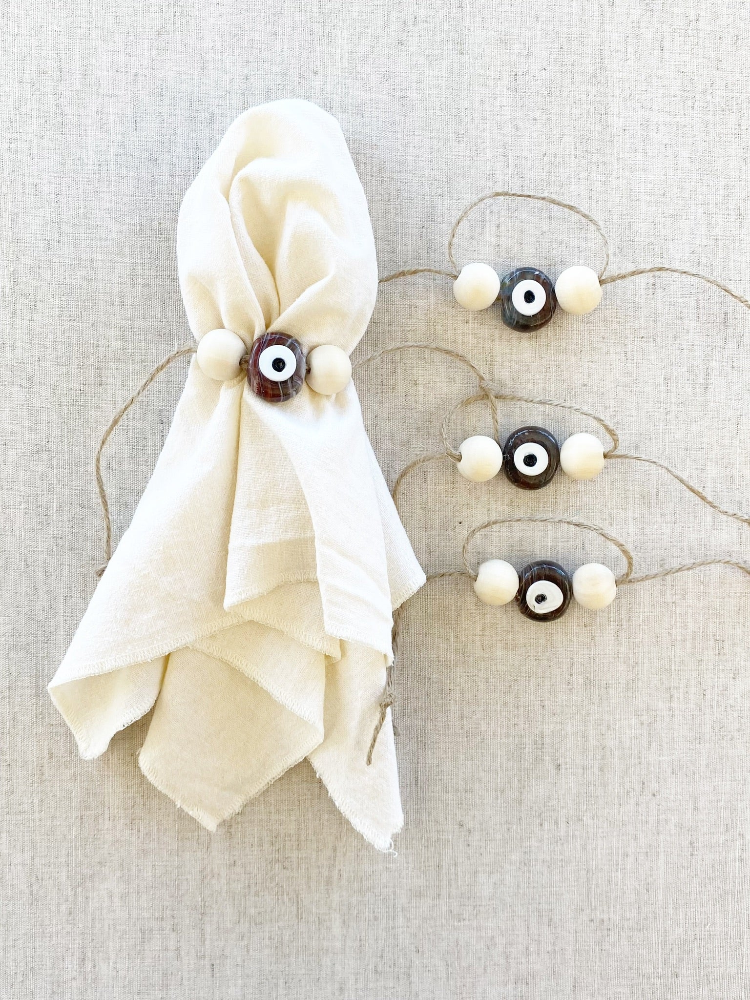 Glass Evil Eye Napkin Rings, set of 4