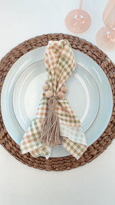 Natural Wood Bead Tassel Napkin Rings, set of 4