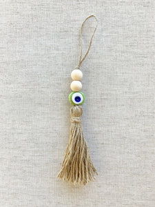 Large Evil Eye Wood Bead Tassel