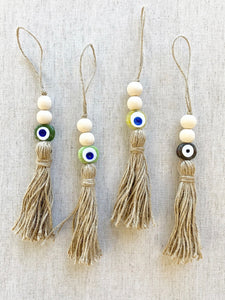 Large Evil Eye Wood Bead Tassel