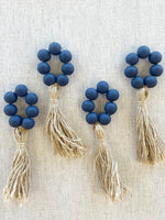 Load image into Gallery viewer, Wood Bead Tassel Napkin Rings, Navy , set of 4
