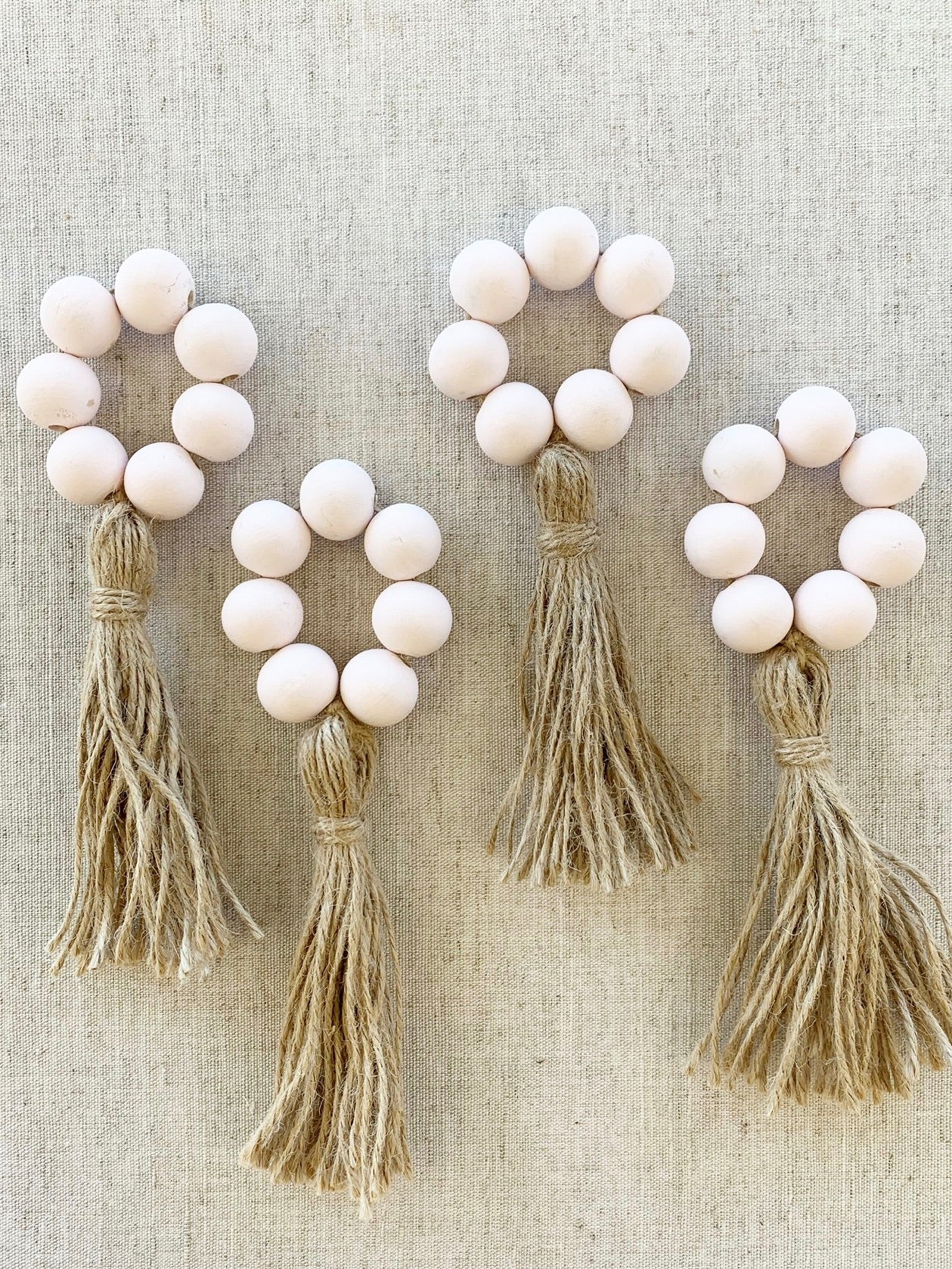 Wood Bead Tassel Napkin Ring, Pink, set of 4