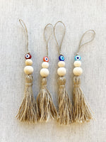 Load image into Gallery viewer, Small Evil Eye Wood Bead Colored Tassels
