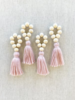 Load image into Gallery viewer, Natural Wood Bead Tassel Napkin Rings, Pastel Pink, Set of 4
