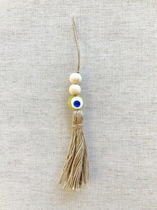 Large Evil Eye Wood Bead Tassel