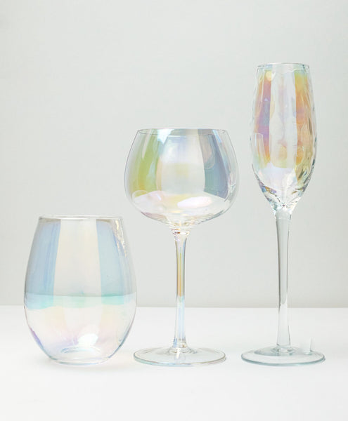 Iridescent Stemless Champagne Flute, Toasting Flute Glass